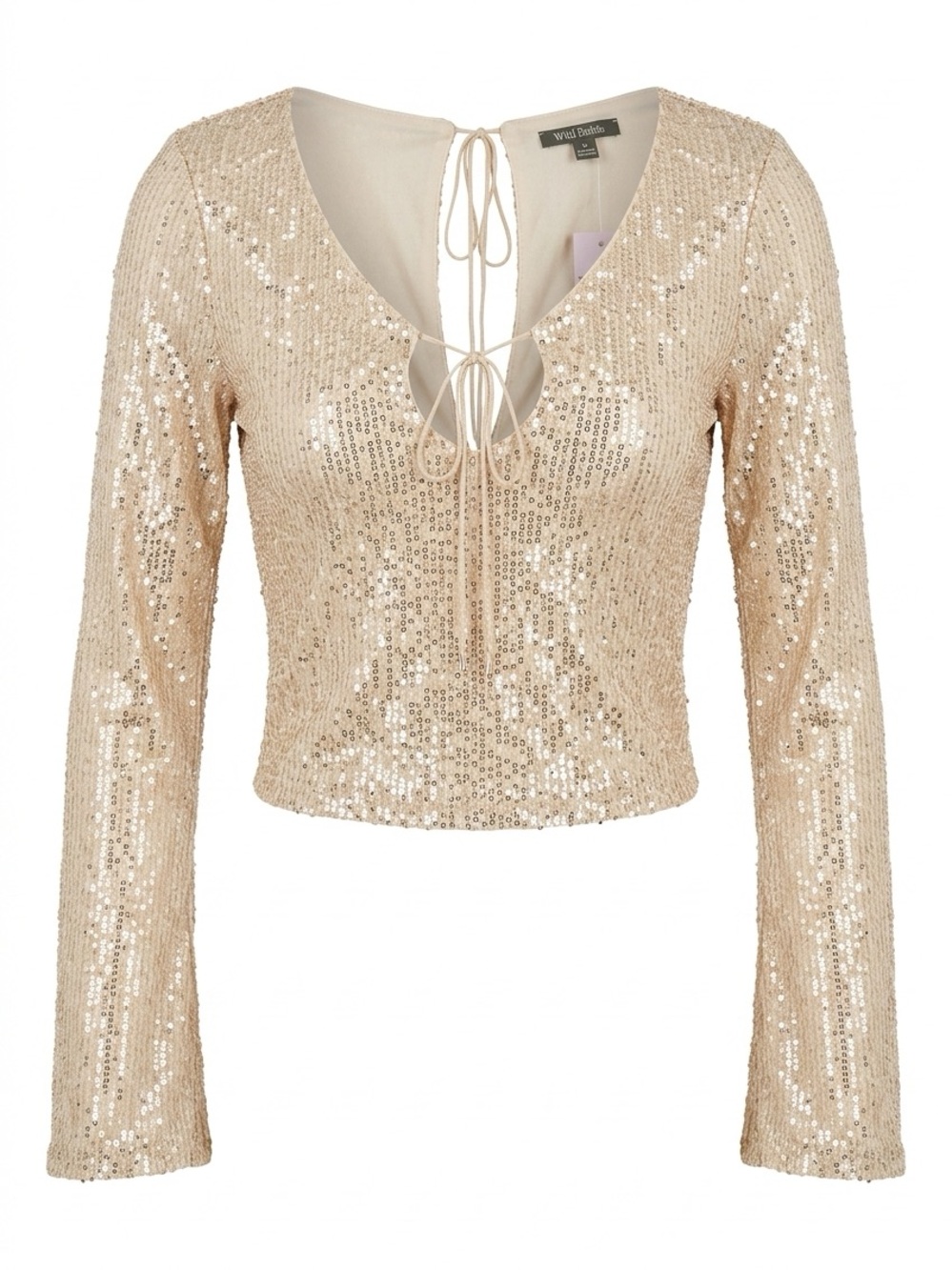 wild fable Gold Sequin Tie-Front Long Sleeve Crop Top